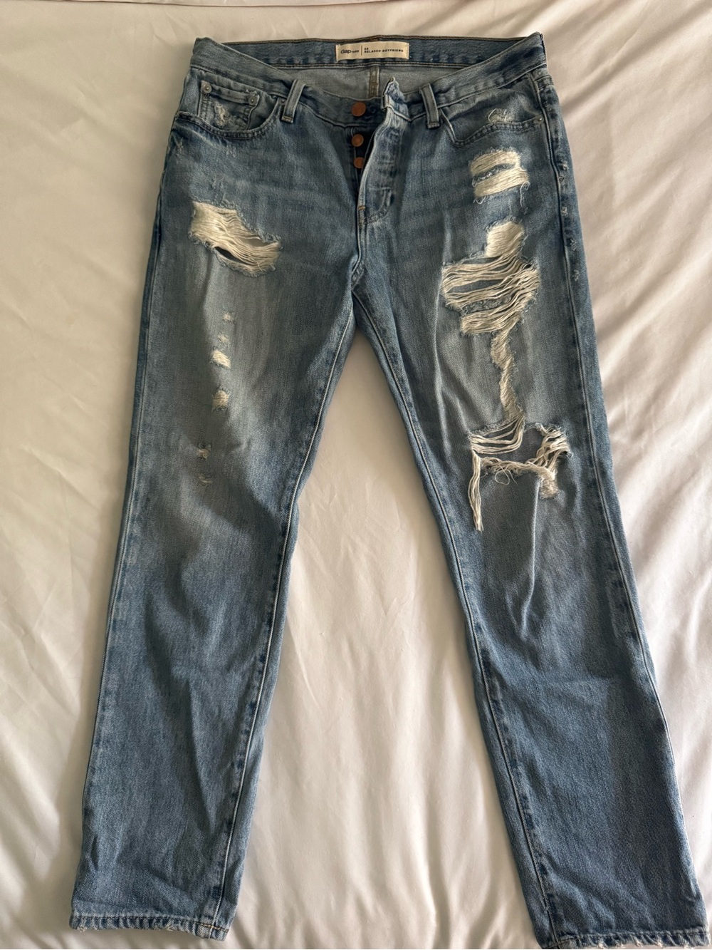 Gap Relaxed Boyfriend Fit Distressed Light Blue Women’s Jeans -  Button Fly 26